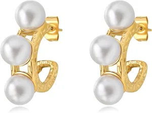 YAMI Gold Hoop Earrings for Women, 14K Gold Plated Lightweight Chunky Open Hoops Hypoallergenic Earrings, Pearl Earrings Jewelry Gifts for Her