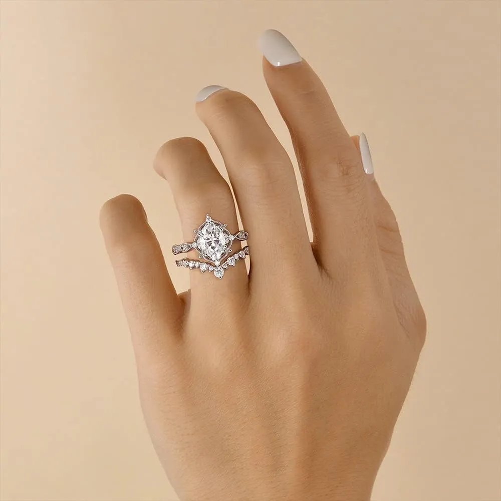 YDD 925 Sterling Silver 1.5ct Oval Moissanite Engagement Rings for Women Bridal Set 2pcs Oval Vine Vintage Inspired V Shaped Wedding Band Anniversary