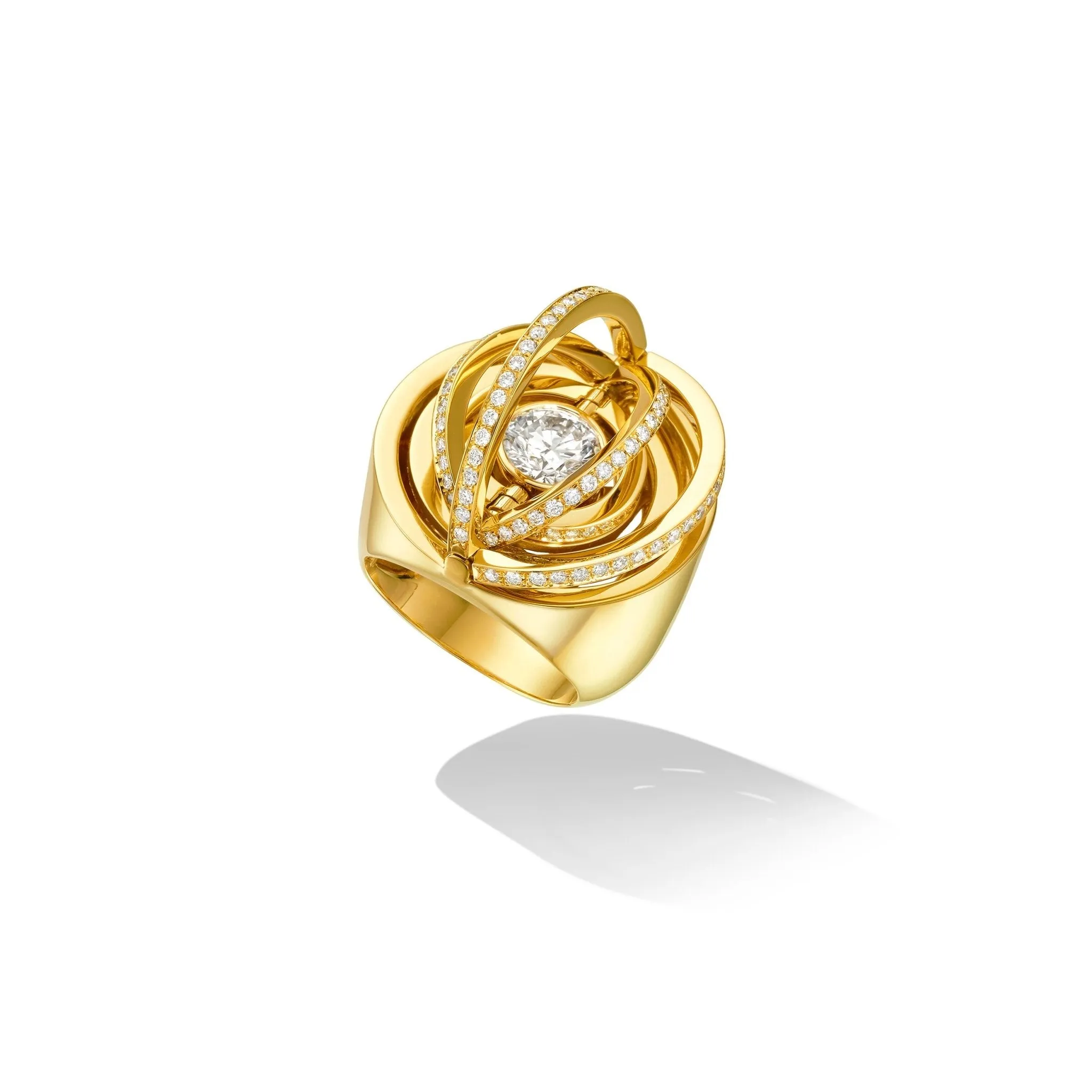 Yellow Gold Duality Cocktail Ring with White Diamonds