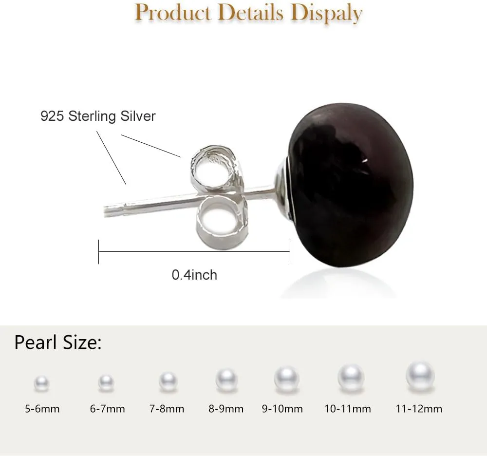 YING LAN Pearl Earrings for Women,AAA Freshwater Cultured Button Pearl Stud Earrings With 925 Sterling Silver