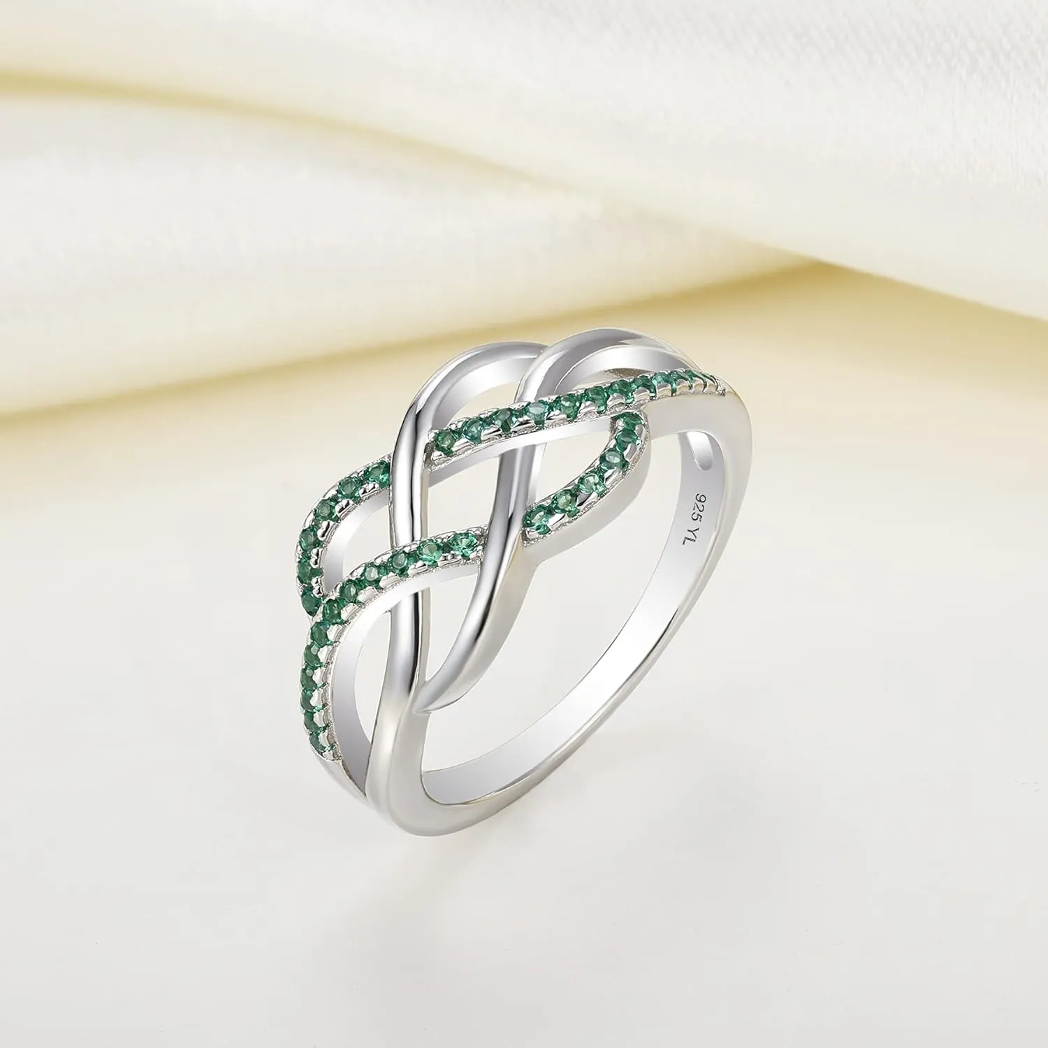 YL Celtic Knot Rings 925 Sterling Silver Twisted Knot Ring 18k White Gold Plated Infinity Statement Rings