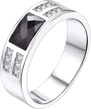 YL Men's Wedding Band Engagement Ring 925 Sterling Silver 5x7.8mm Flat Cut Black Zirconia Ring Anniversary Jewelry
