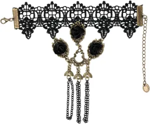 yueton 1Pcs Vintage Lace Women's Bracelet Ring One Body Chain Black Rose Flower Pendant Bracelet Gothic Style Hand Chain for Halloween Party Jewelry Accessories