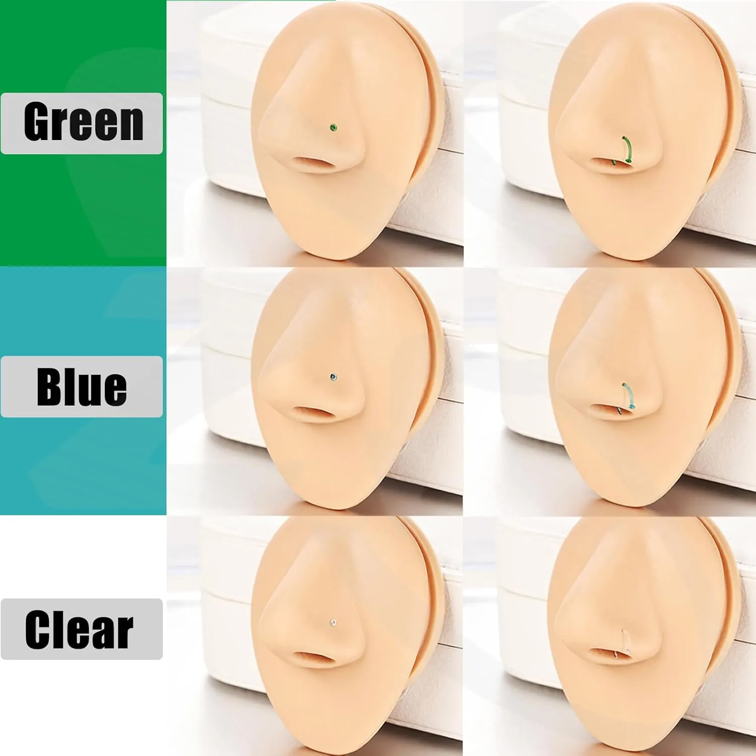 ZS 3Pcs Glass Nose Piercing Retainer Clear Nose Studs, 18G Curved Cartilage Conch Helix Clear Nose Rings Septum Piercing Jewelry for Men Women