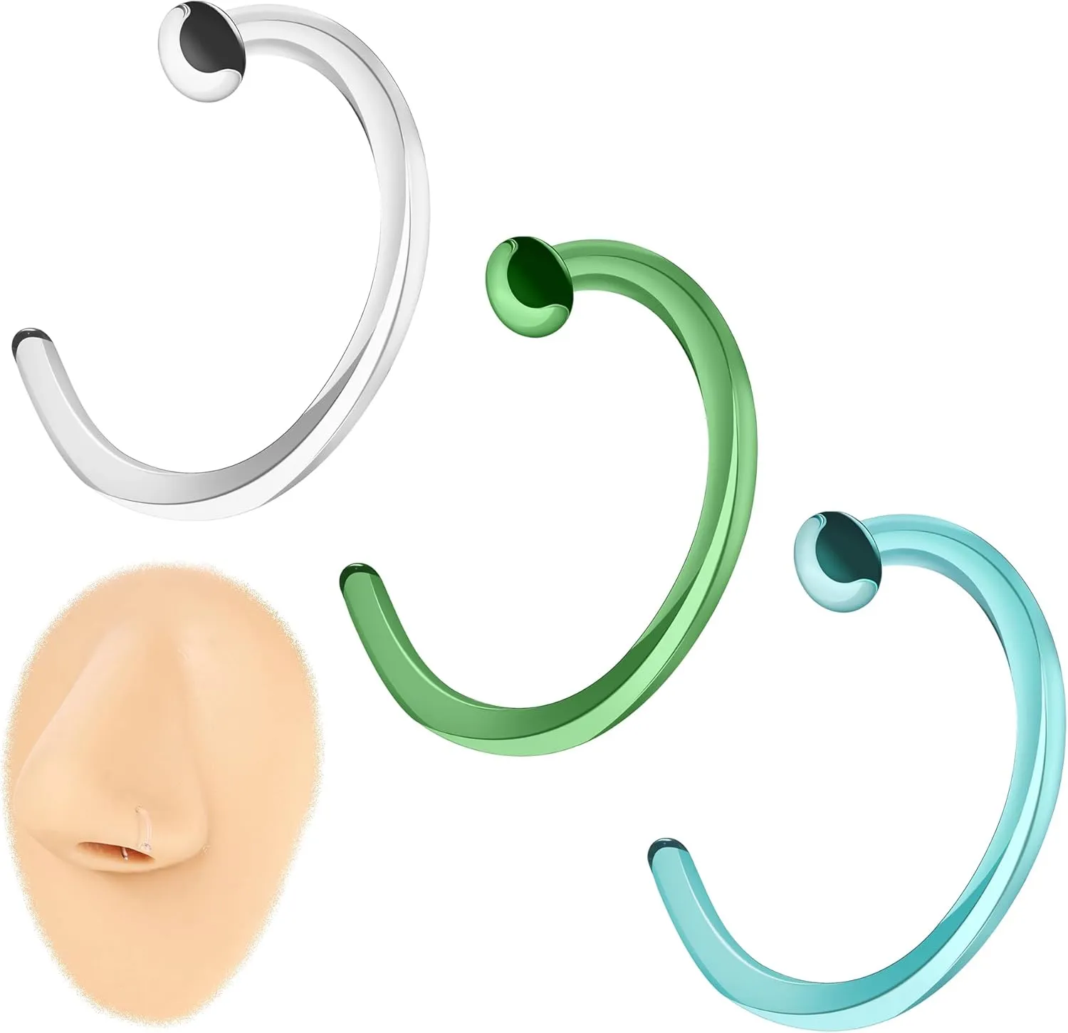ZS 3Pcs Glass Nose Piercing Retainer Clear Nose Studs, 18G Curved Cartilage Conch Helix Clear Nose Rings Septum Piercing Jewelry for Men Women